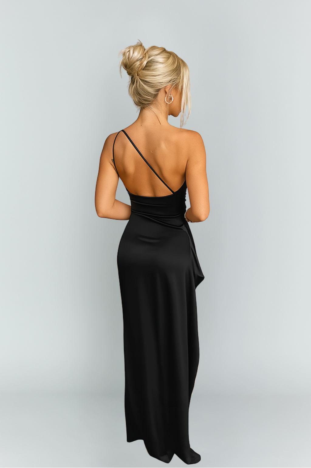 Satin One Shoulder Maxi Dress with Elegant Split