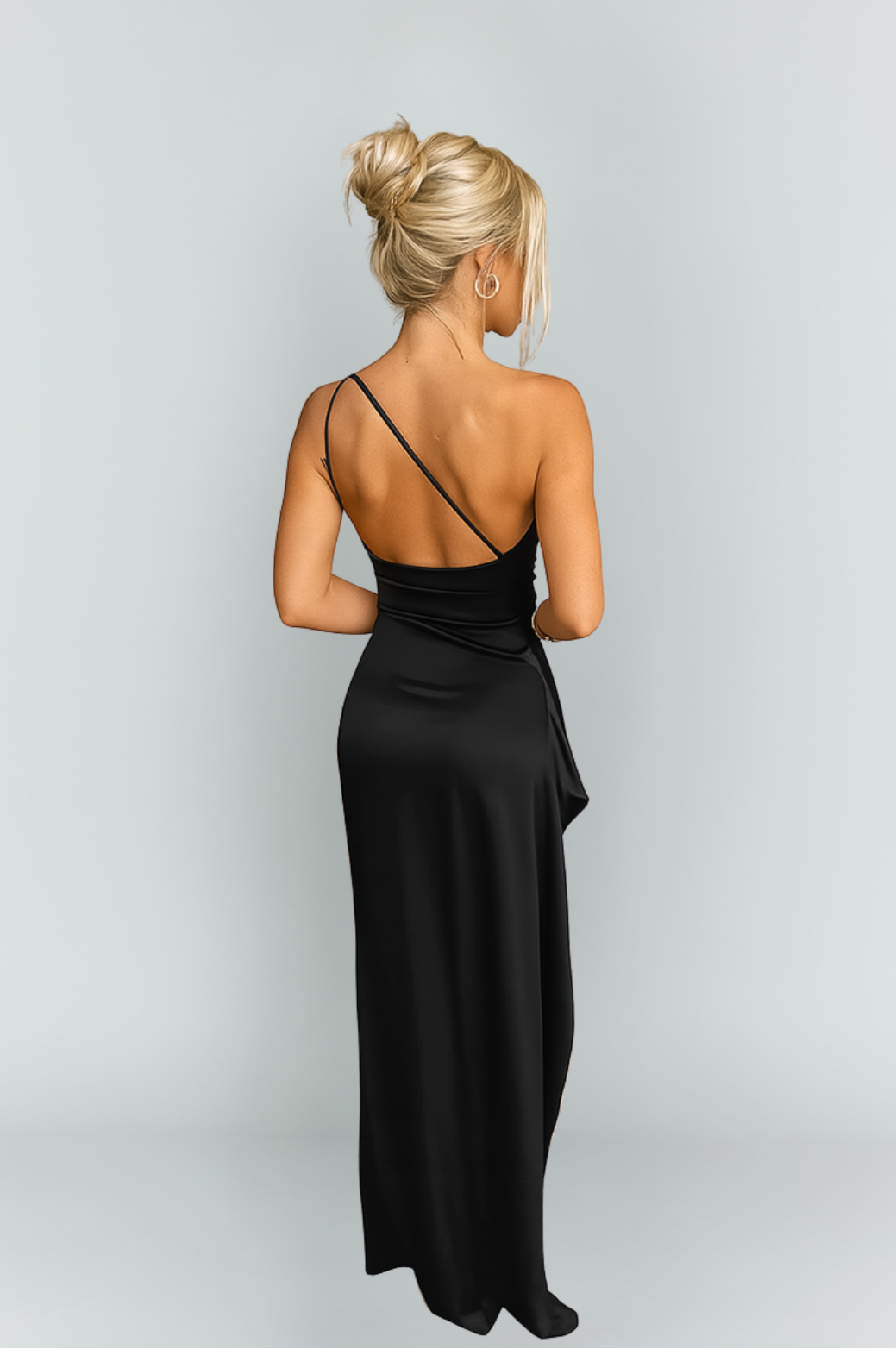 Satin One Shoulder Maxi Dress with Elegant Split
