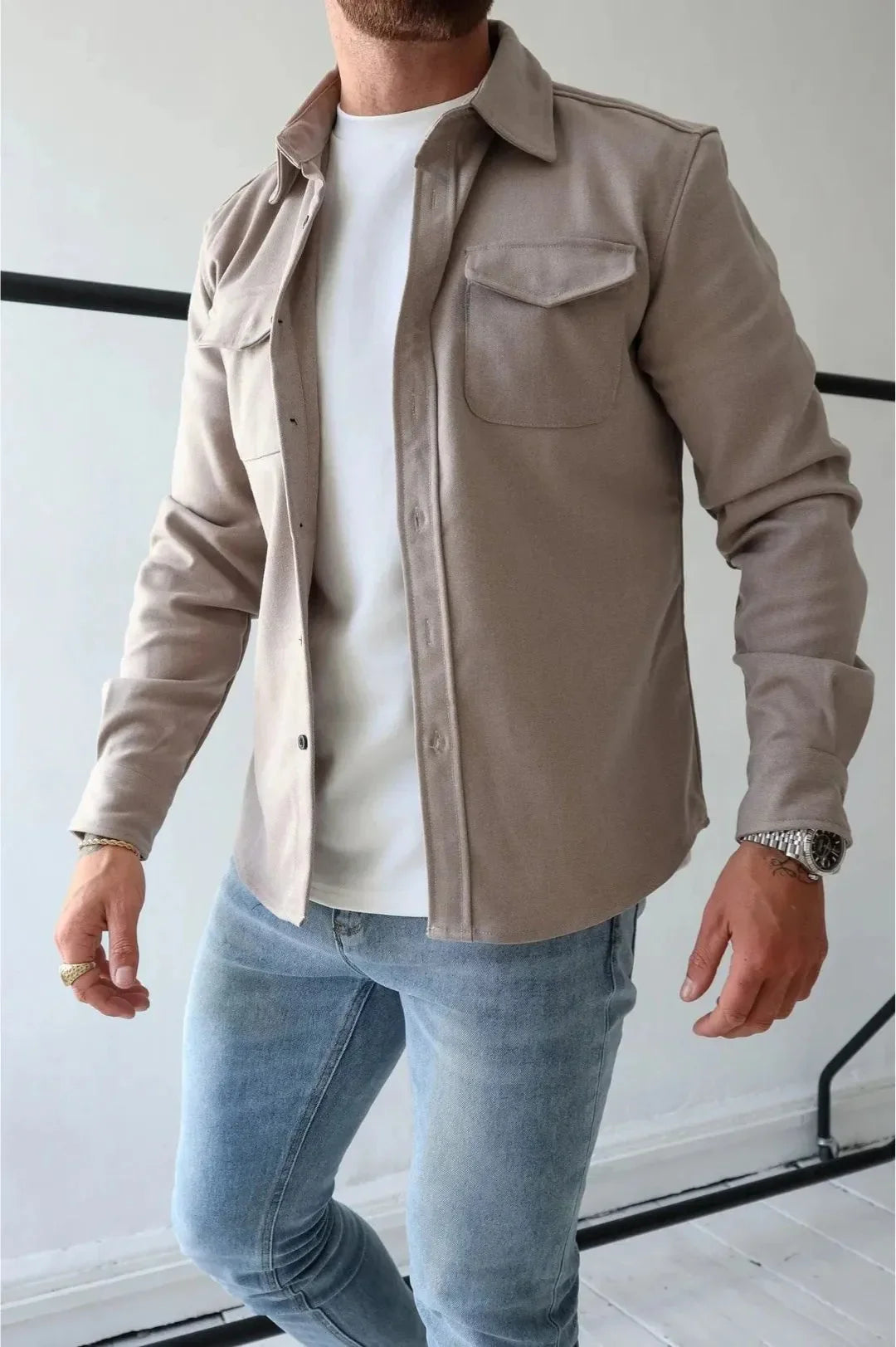 Men’s Shirt Jacket with Chest Pockets and Button Closure