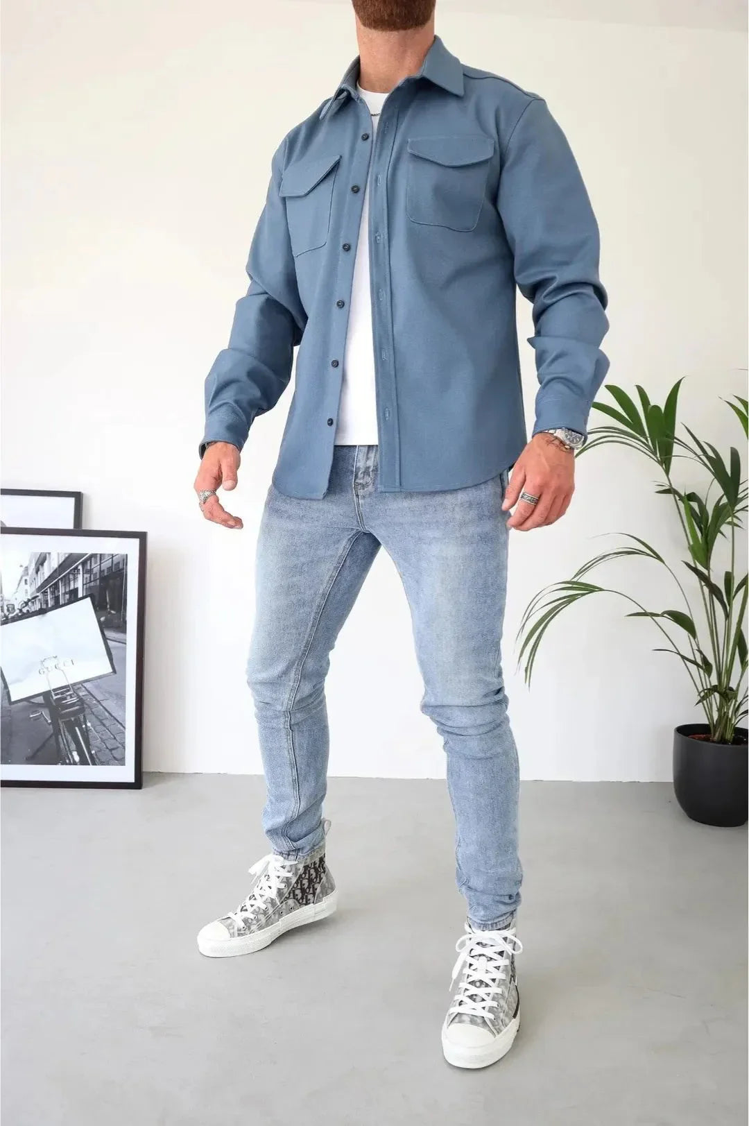 Men’s Shirt Jacket with Chest Pockets and Button Closure