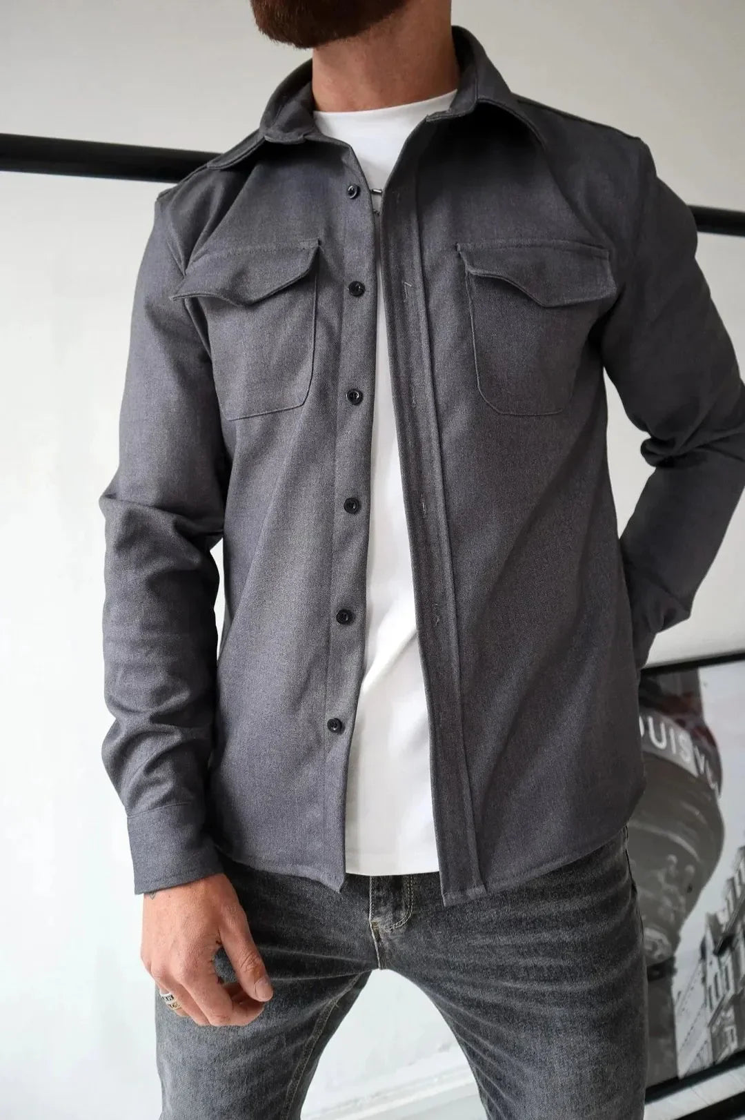 Men’s Shirt Jacket with Chest Pockets and Button Closure