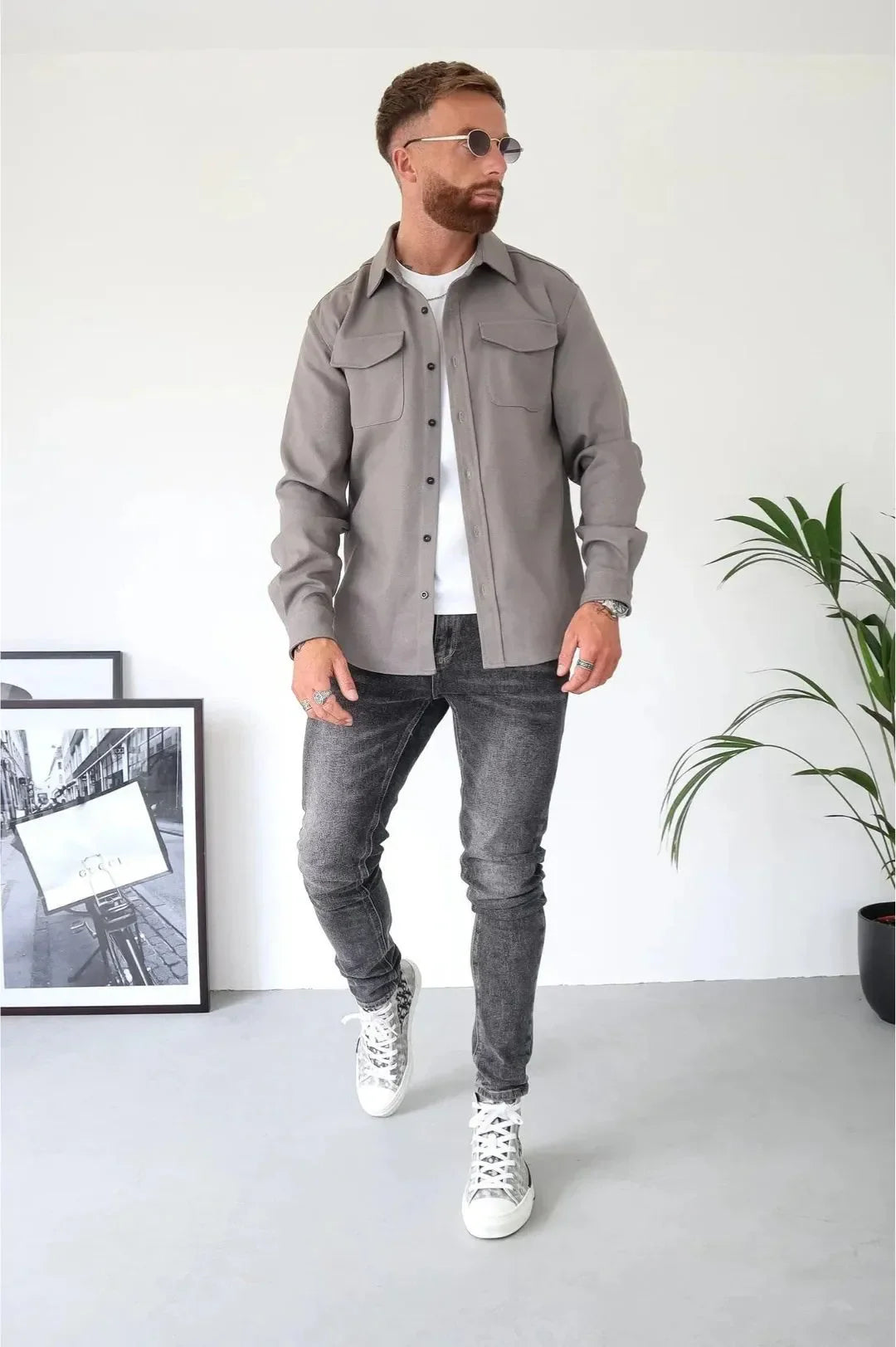 Men’s Shirt Jacket with Chest Pockets and Button Closure