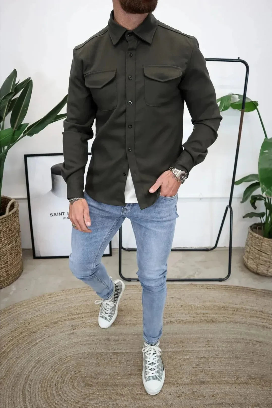 Men’s Shirt Jacket with Chest Pockets and Button Closure