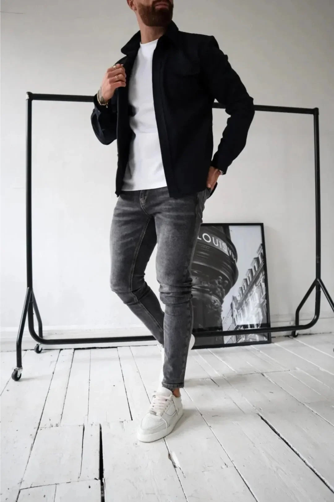 Men’s Shirt Jacket with Chest Pockets and Button Closure