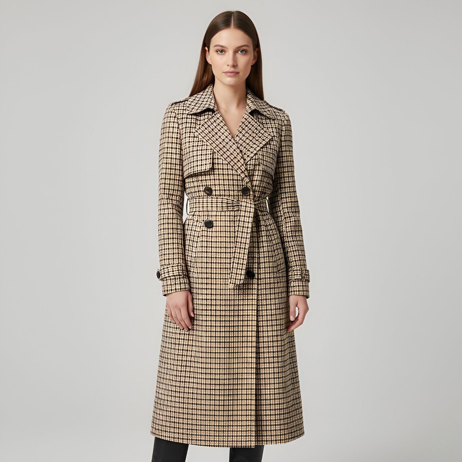 Ava - Trendy checkered trenchcoat