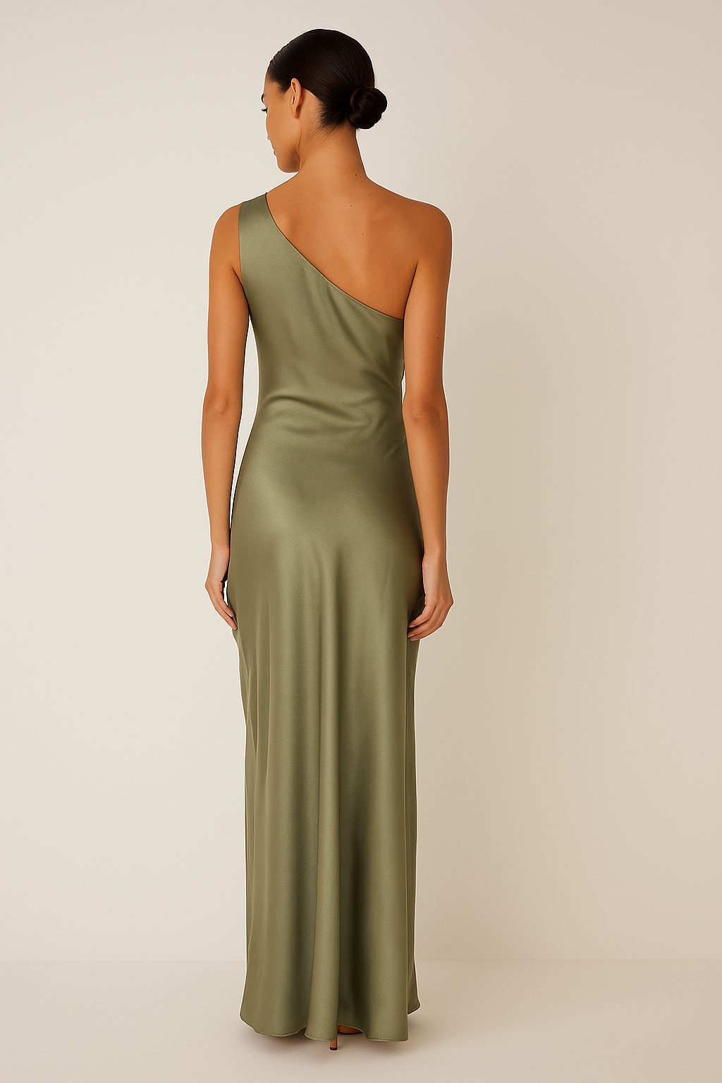 Satin Look One Shoulder High Split Maxi Dress