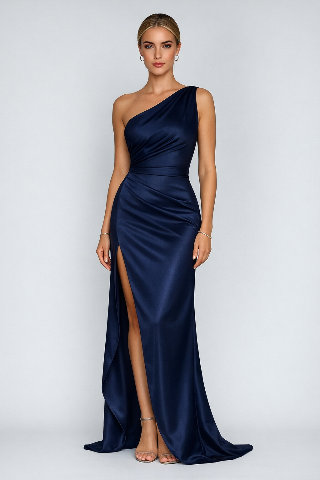 Satin One Shoulder Maxi Dress with Elegant Split