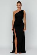Satin One Shoulder Maxi Dress with Elegant Split