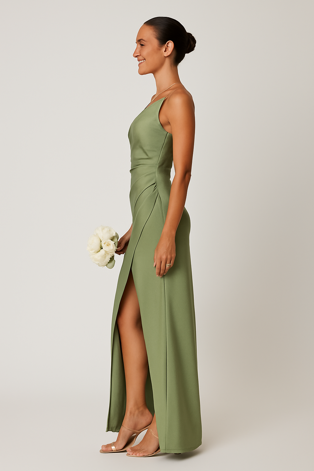 Satin Look One Shoulder High Split Maxi Dress